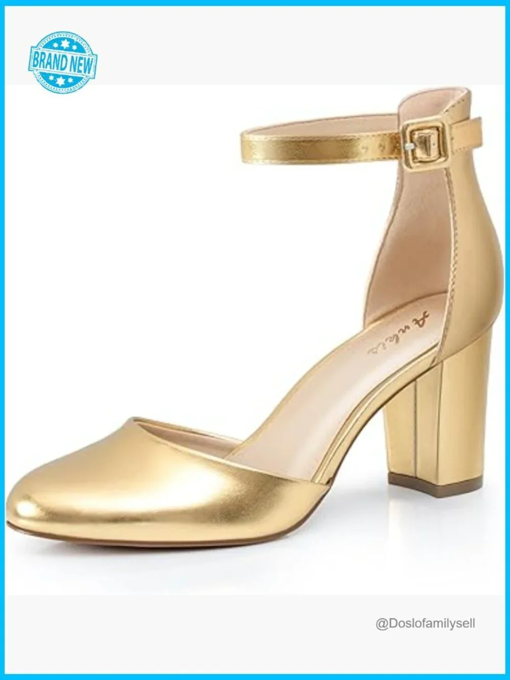 Chunky Block Heel Pumps Elegant Classic Closed Toe Adjustable Ankle Strap